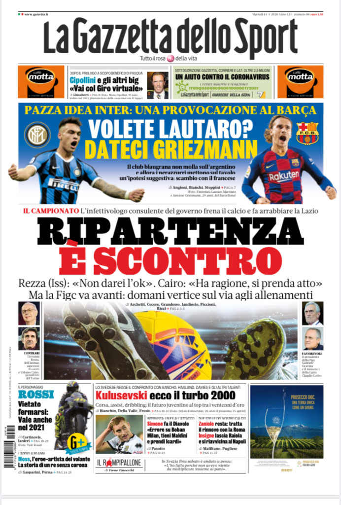 Prima pagina Gazzetta dello Sport
